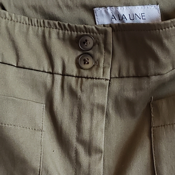 A LA UNE Army Green Nylon Spandex Cuffed Cargo Style Pants Boho Flexible Woman M - Picture 4 of 8